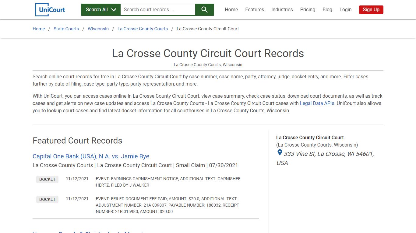 La Crosse County Circuit Court Records | La Crosse | UniCourt